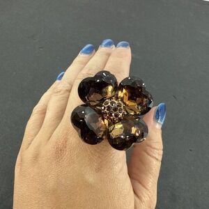 Brand New Crystal Cocktail Flower Ring Big Vintage Ring Stretchy Band